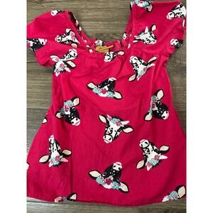 Wrangler Girls Pink Floral Cow Print Top Short Sleeve Cotton Blouse XS